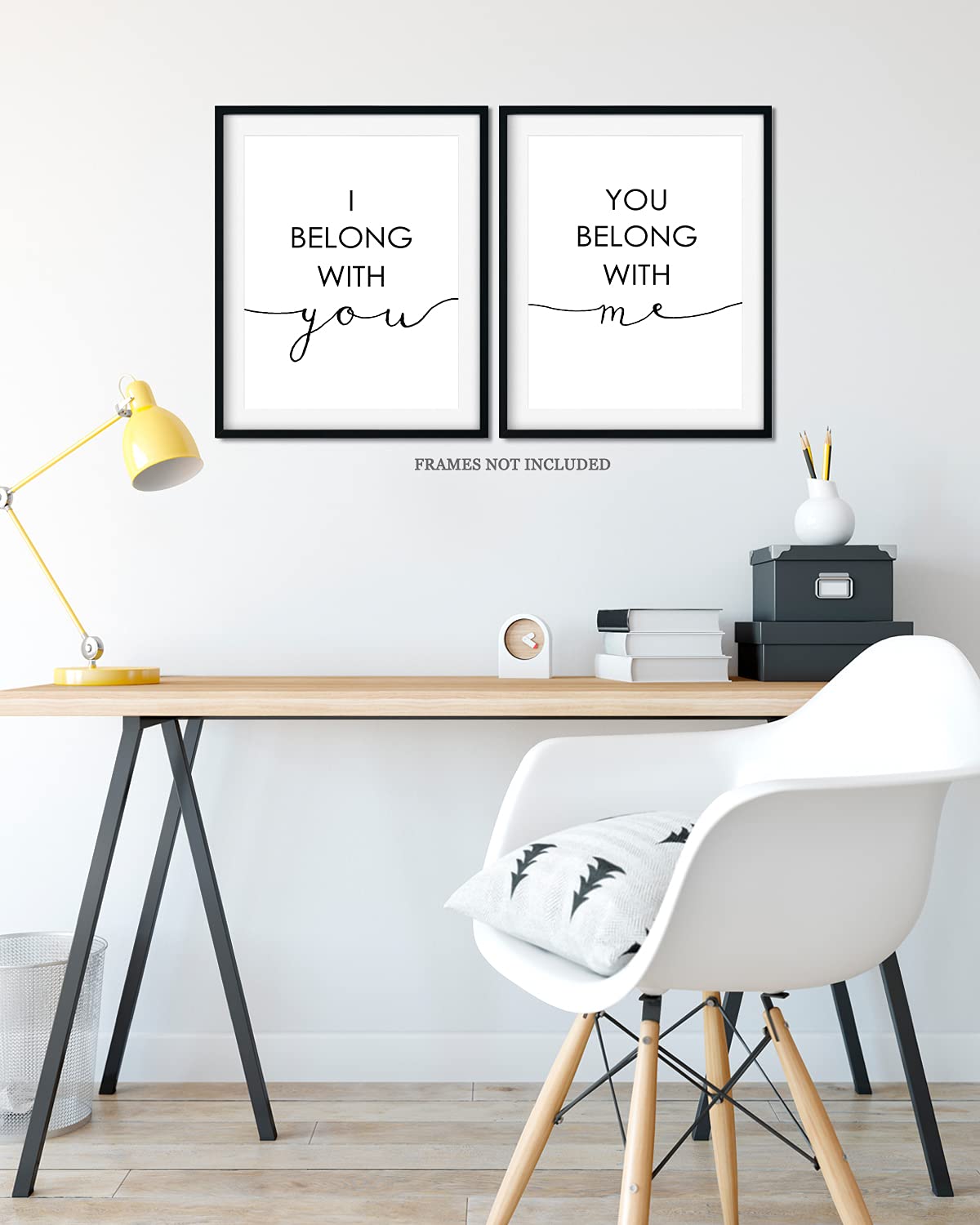 Govivo Love Wall Art Prints - 'I Belong With You, You Belong With Me' Romantic Couple Decor - Unframed Photo Paper Prints with White Background - Perfect for Bedroom, Living Room & Wedding Gift