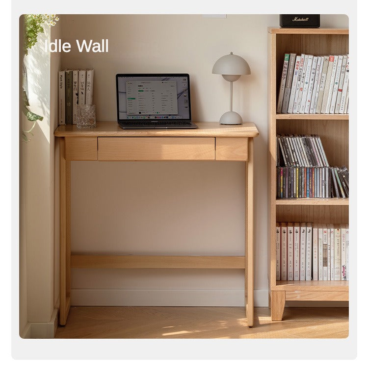 Solid Beech Wood Small Desk - Compact & Sturdy Home Office Desk for Study, Work, or Dorm Room - Perfect Workspace Solution for Small Spaces