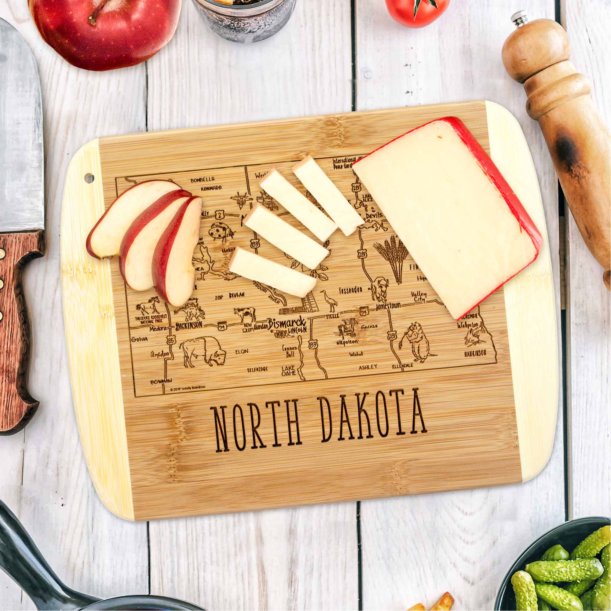 Premium North Dakota Themed Wooden Cutting Board - 11