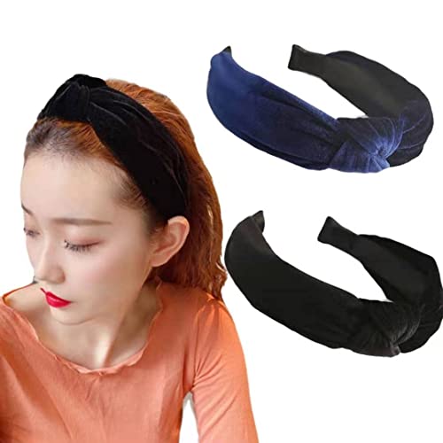 FAMEZA Velvet Knotted Headband for Women & Girls - Thick Vintage Turban Headband - Yoga, Workout & Fashion Hair Accessories - 2 Colors - Perfect for Gym, Running, Pilates and Everyday Wear