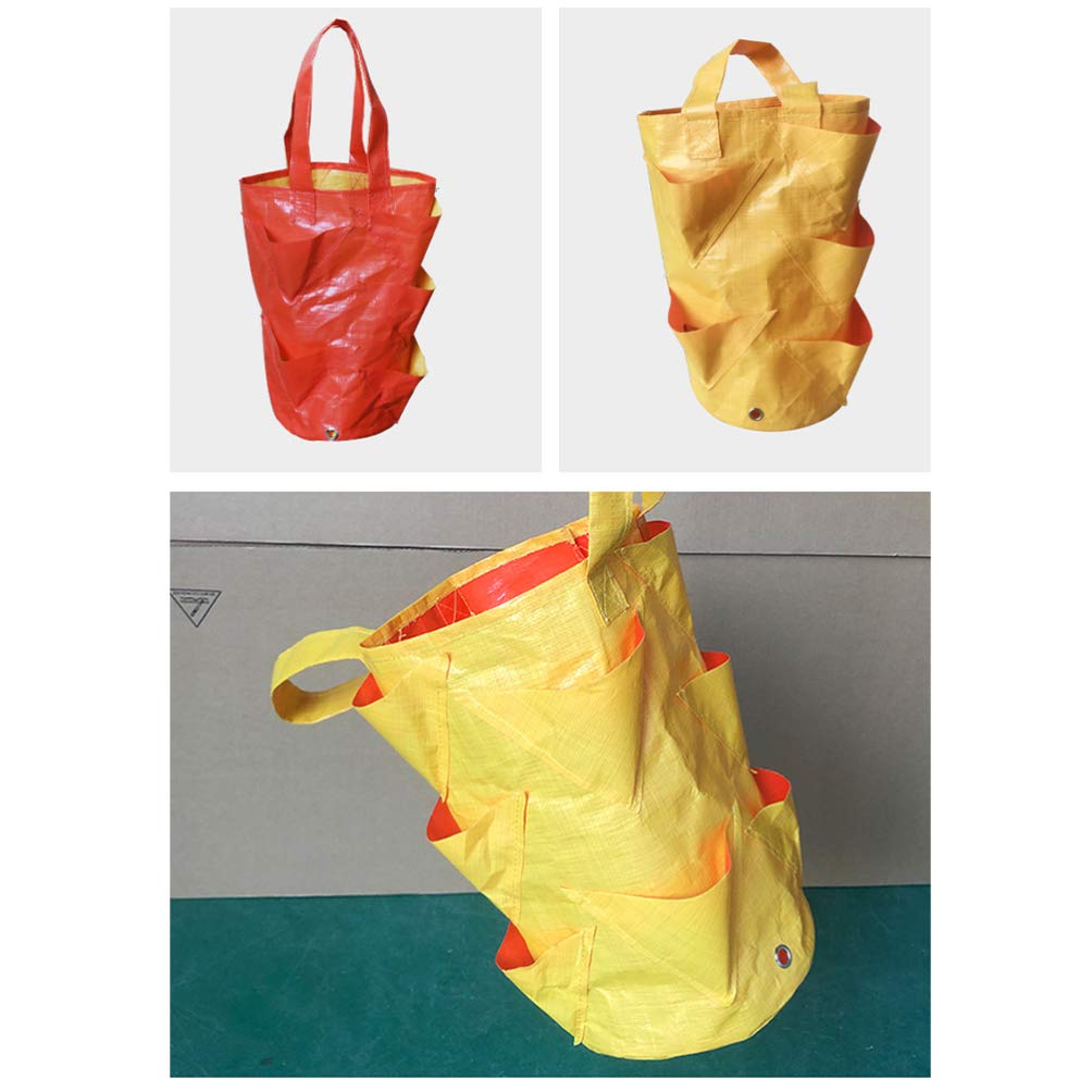 3 Gallon Plant Grow Bags for Strawberries, Tomatoes, Peppers - Hanging Plastic Planter Pots for Vegetables, Herbs, Flowers - Indoor/Outdoor Gardening, Balcony, Patio, Vertical Farming (Yellow)