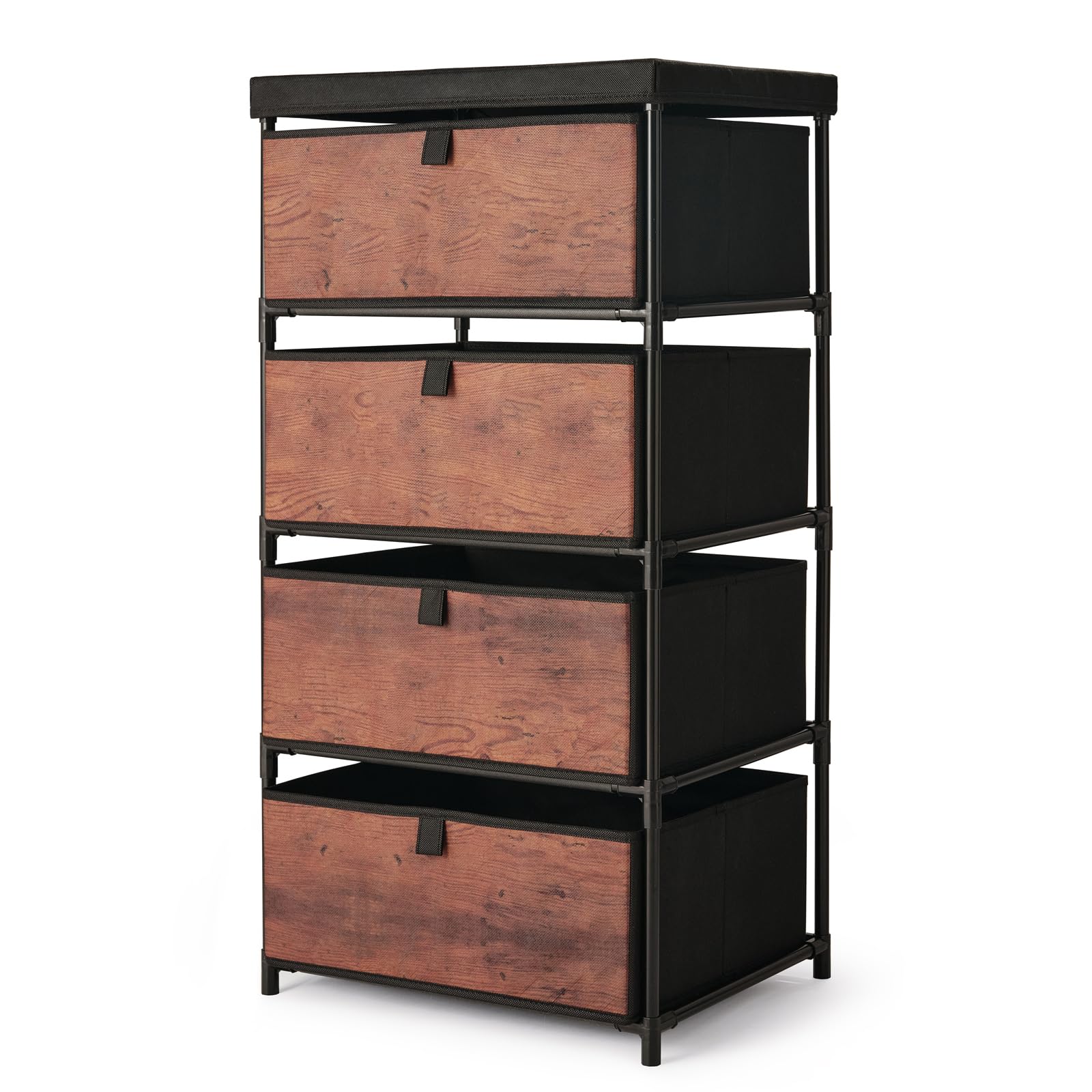 4-Drawer Fabric Storage Dresser - Small Clothes Organizer for Bedroom, Closet, Living Room & Dorm | Space-Saving Chest of Drawers in Tiger Wood Finish | Perfect for Apartment, Nursery & College Dorm Organization