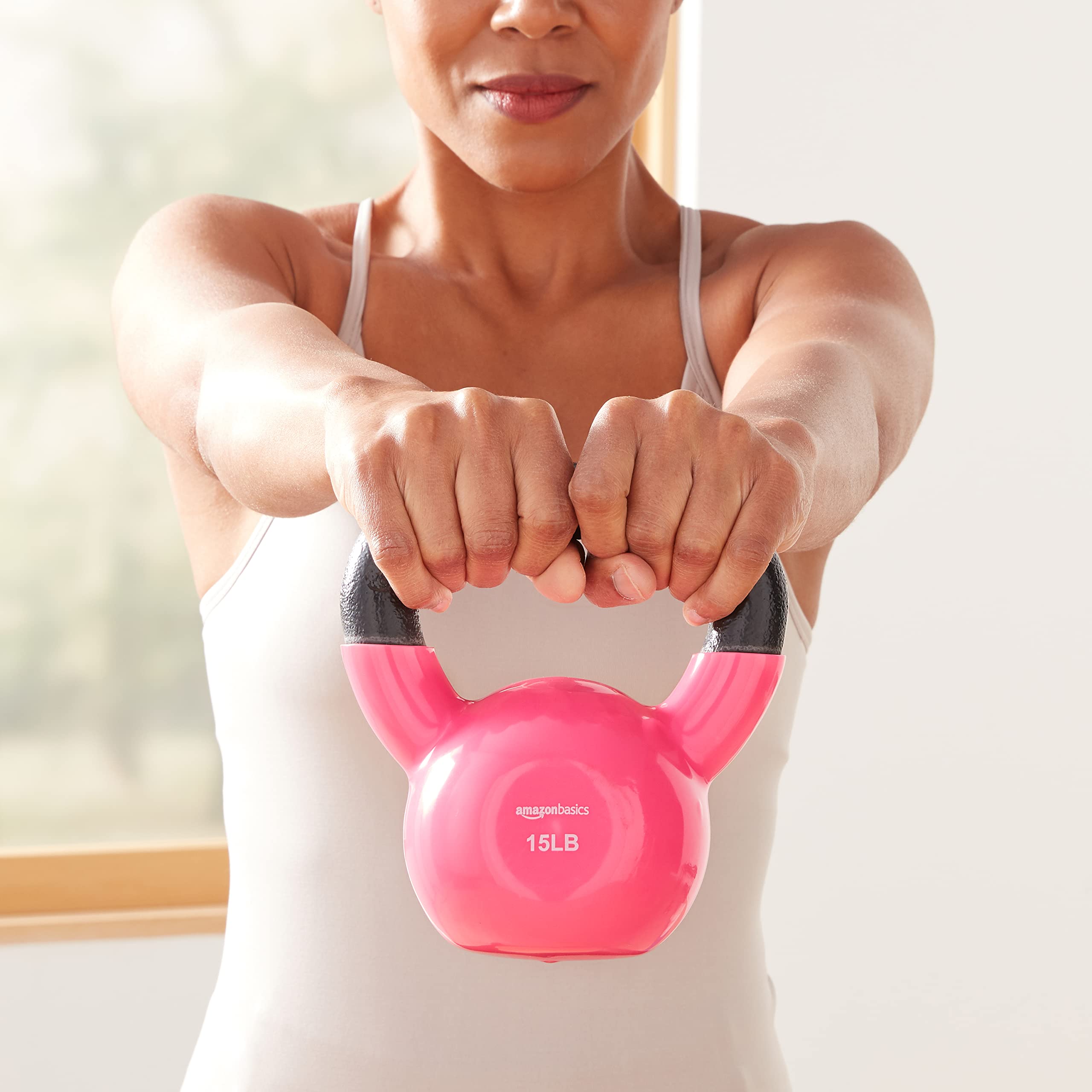 Amazon Basics Vinyl Kettlebell - 5-50 lbs Weight Options for Home Gym, Strength Training & CrossFit Workouts | Durable Neoprene Coating, Non-Slip Grip | Ideal for Full-Body Exercises, HIIT & Functional Fitness