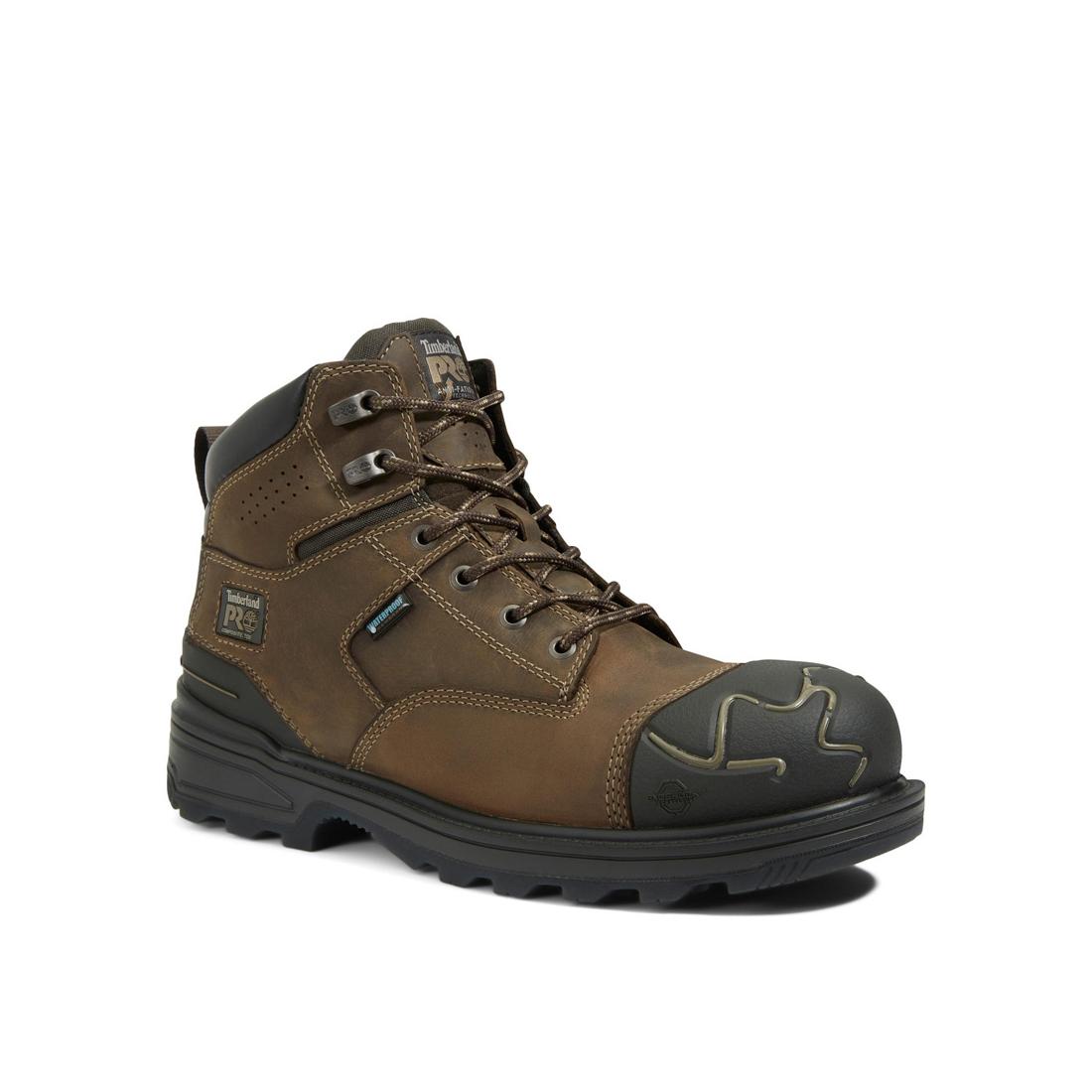 **6 Inch Composite Toe Waterproof Work Boots for Men - Slip Resistant & Electrical Hazard Safety - Brown Leather Construction Boots for Outdoor, Construction & Heavy Duty Work**