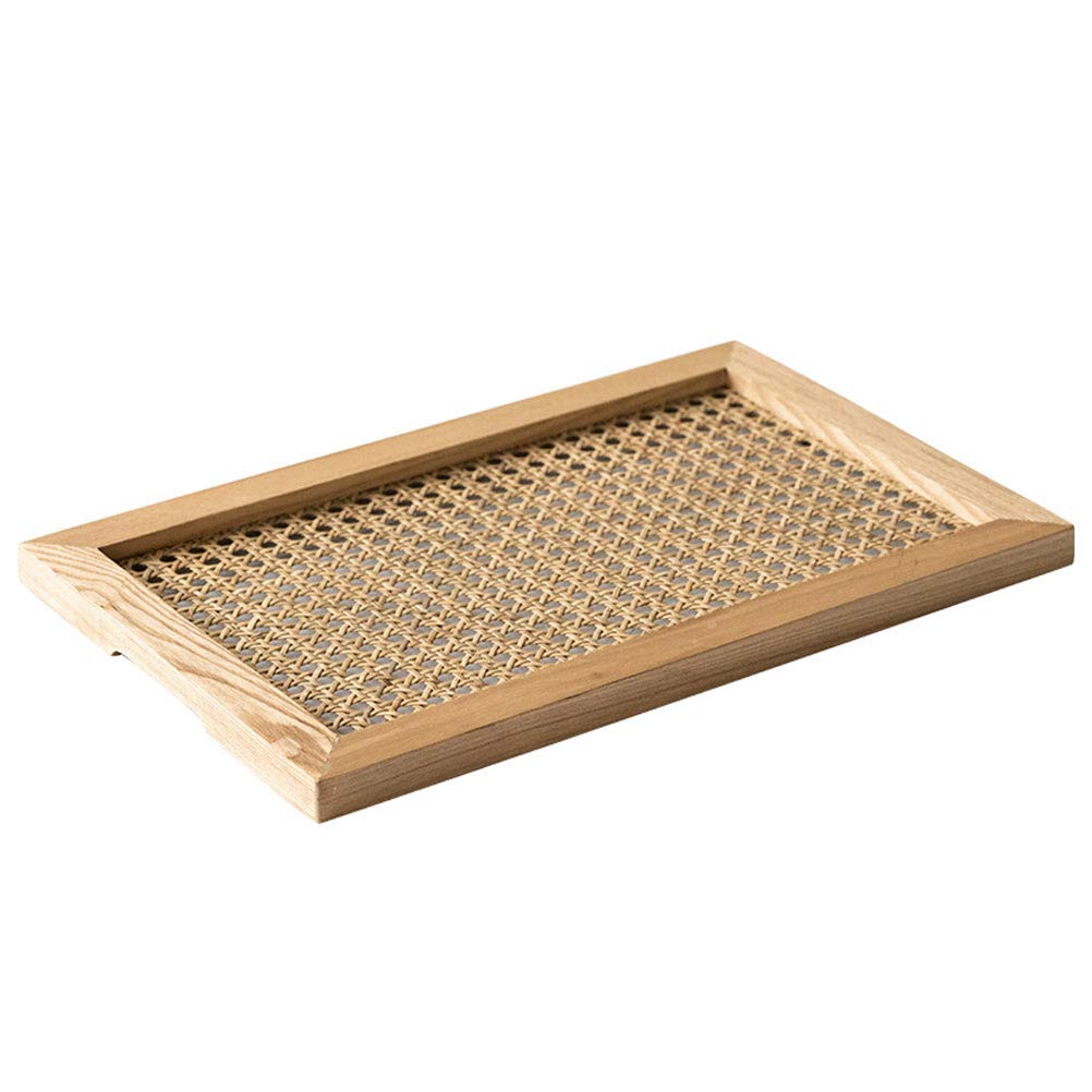 DOITOOL Wooden Tea Serving Tray - Handwoven Snack Storage Plate for Coffee, Tea & Desserts - Perfect for Afternoon Tea, Living Room Decor & Kitchen Organization
