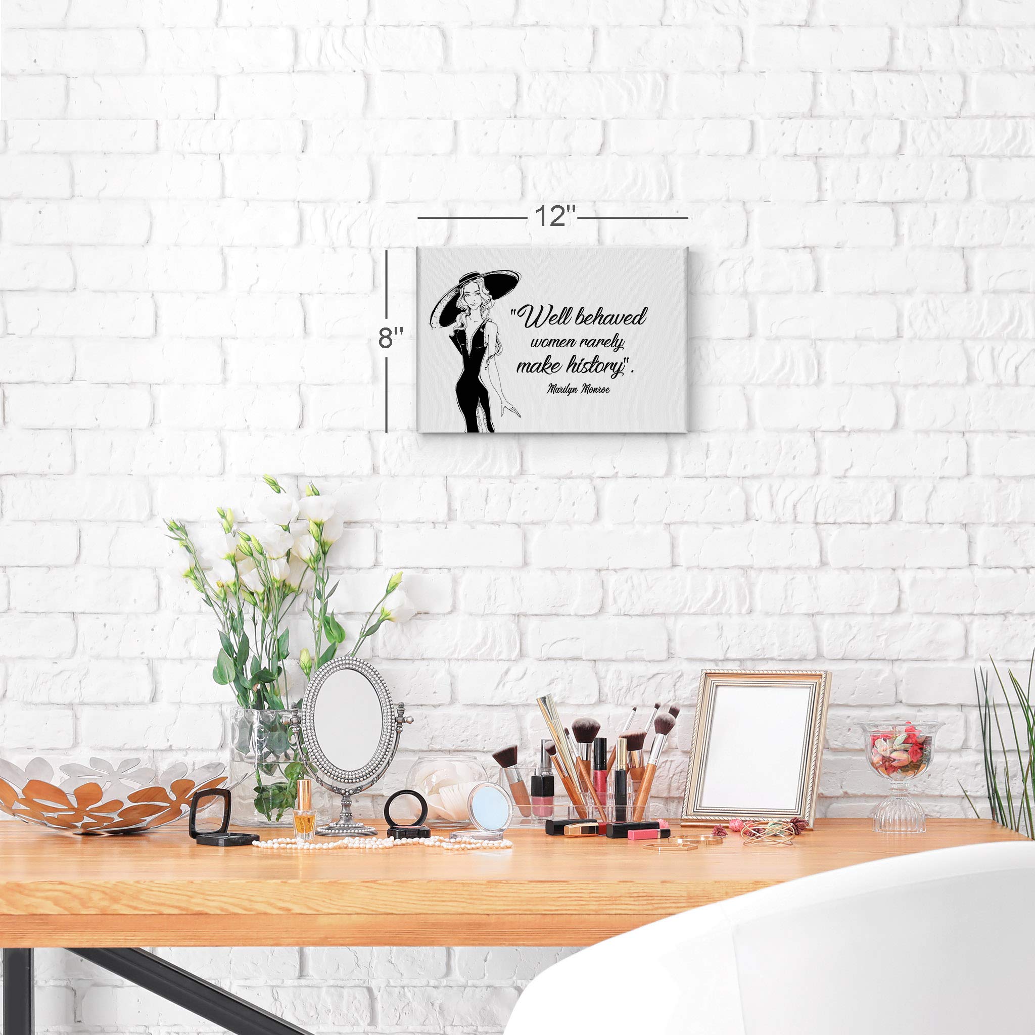 Smile Art Design 'Well Behaved Women Rarely Make History' Marilyn Monroe Quote Canvas Print - Glam Fashion Wall Art for Office, Teen Girl Room, Women's Dorm & Living Room Decor (30x40, Ready to Hang) - Perfect for Feminist Inspiration & Motivational Home Decor