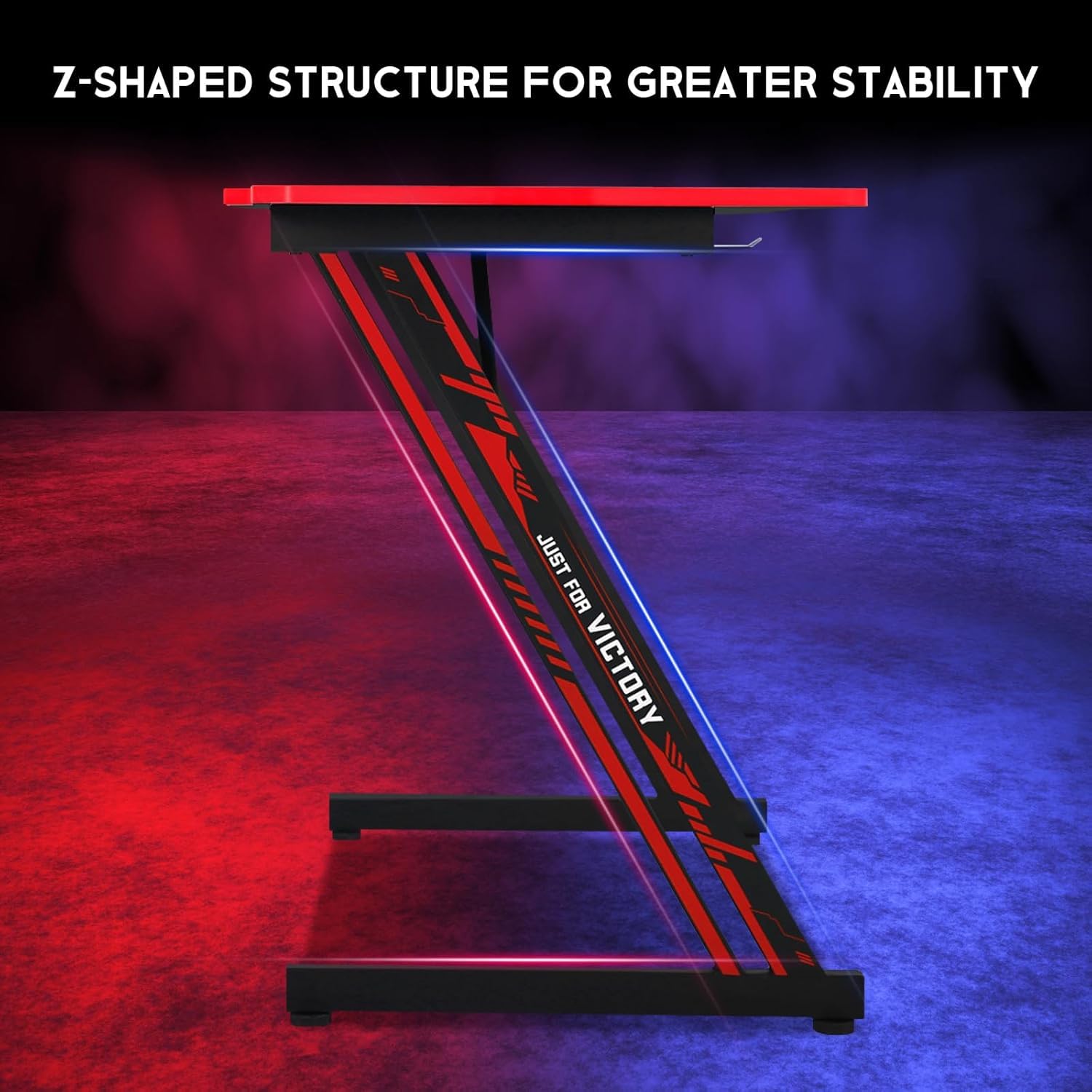 39 Inch Z-Shaped Gaming Desk with Headset Hook - Ergonomic Computer Workstation for Home Office, Small Gaming Table with Footrest - Durable MDF Desktop & Metal Frame (Red) - Perfect for PC Gaming, Streaming & Remote Work Setup