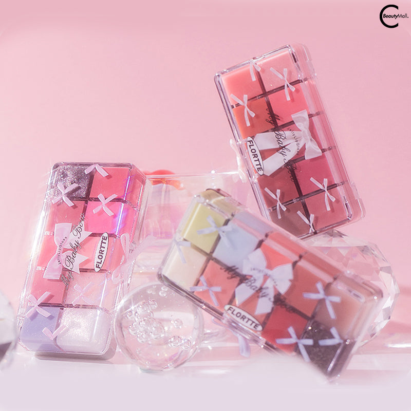 FLORTTE Princess Heart Series 10-Color Lip Tint Palette - Long Lasting Moisturizing Lip Gloss Set for Daily Makeup, Party & Date Night
