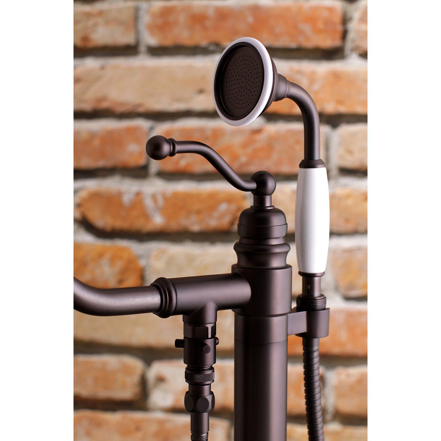 English Country Single Handle 1 Hole Freestanding Bathtub Faucet with Hand Shower - Vintage Style Bathroom Fixture for Clawfoot & Freestanding Tubs