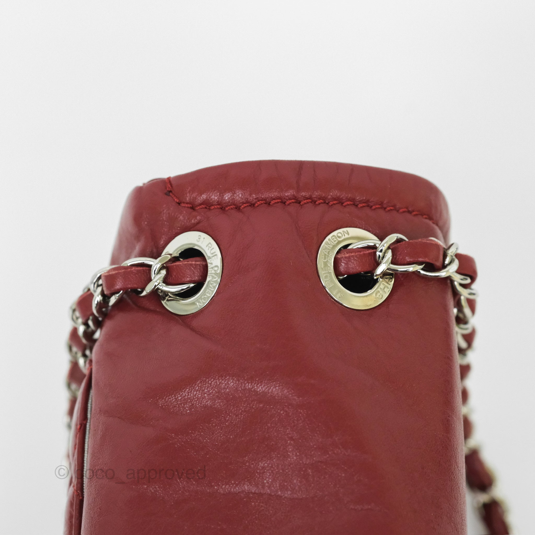 Chanel CC Flap Shoulder Bag in Dark Red Crumpled Leather with Silver Hardware - Luxury Crossbody Bag for Women, Perfect for Date Night & Evening Events