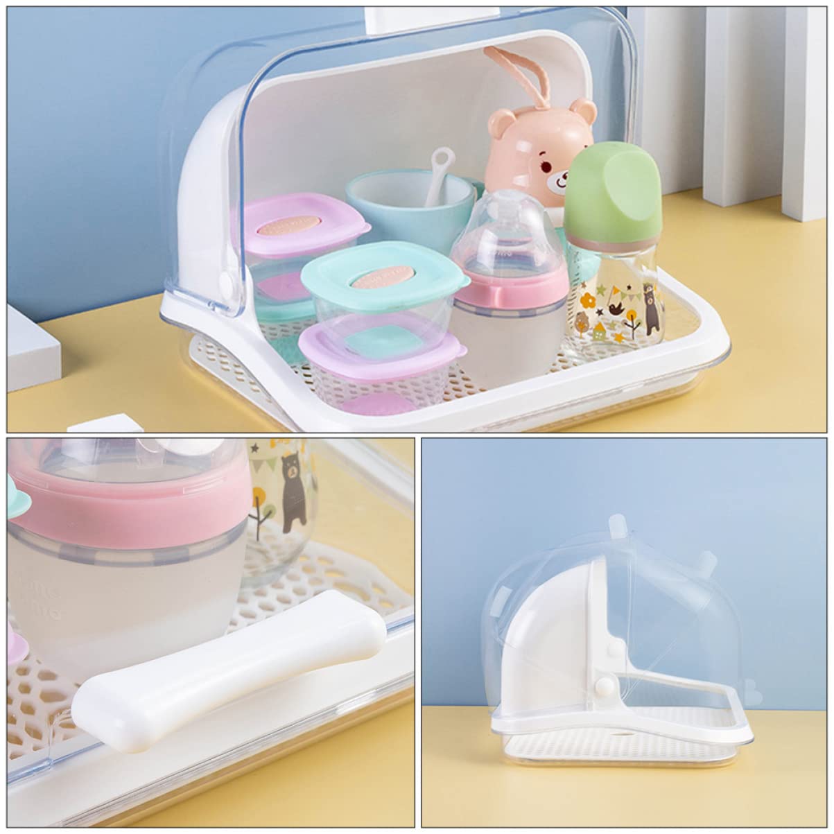 Cabilock 1-Piece White Drying Box & Storage Organizer for Baby Bottles, Cups, Snacks - Dustproof Drainer for Kitchen Countertop & Nursery Organization