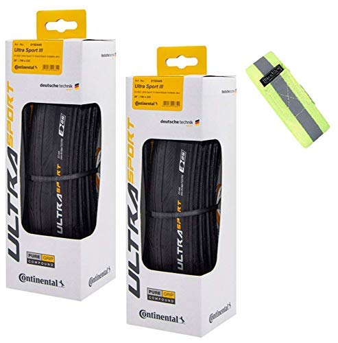 Continental Ultra Sport III Road Bike Tires - Foldable Bicycle Tire Set with Reflective Sidewall (700x25c) | High-Performance Cycling for Commuting & Training | Includes Free Safety Armband