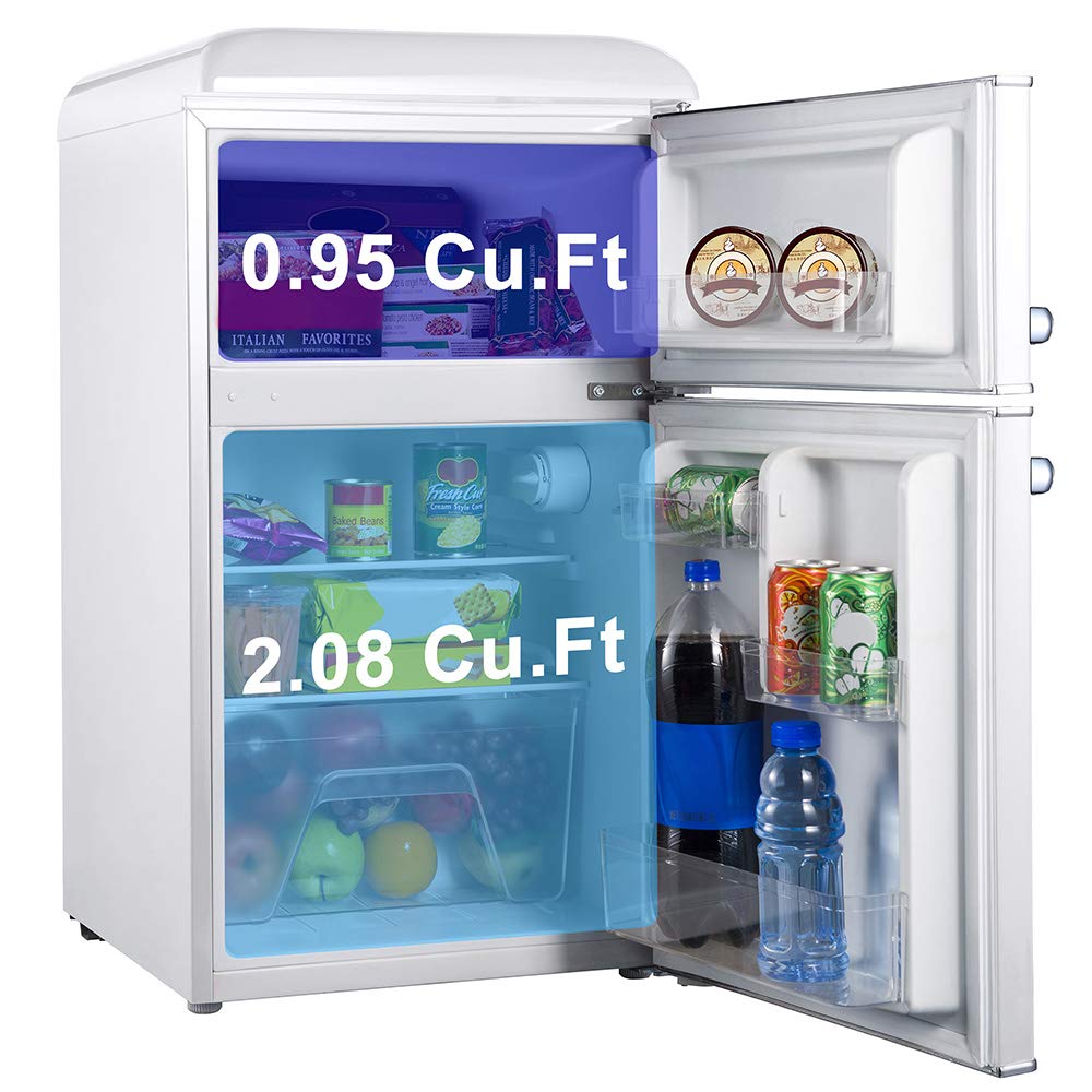 Galanz 3.1 Cu Ft Retro Mini Fridge with Freezer - Compact Dual Door Refrigerator, Adjustable Thermostat, White - Perfect for Dorm, Office, Bedroom & Small Spaces