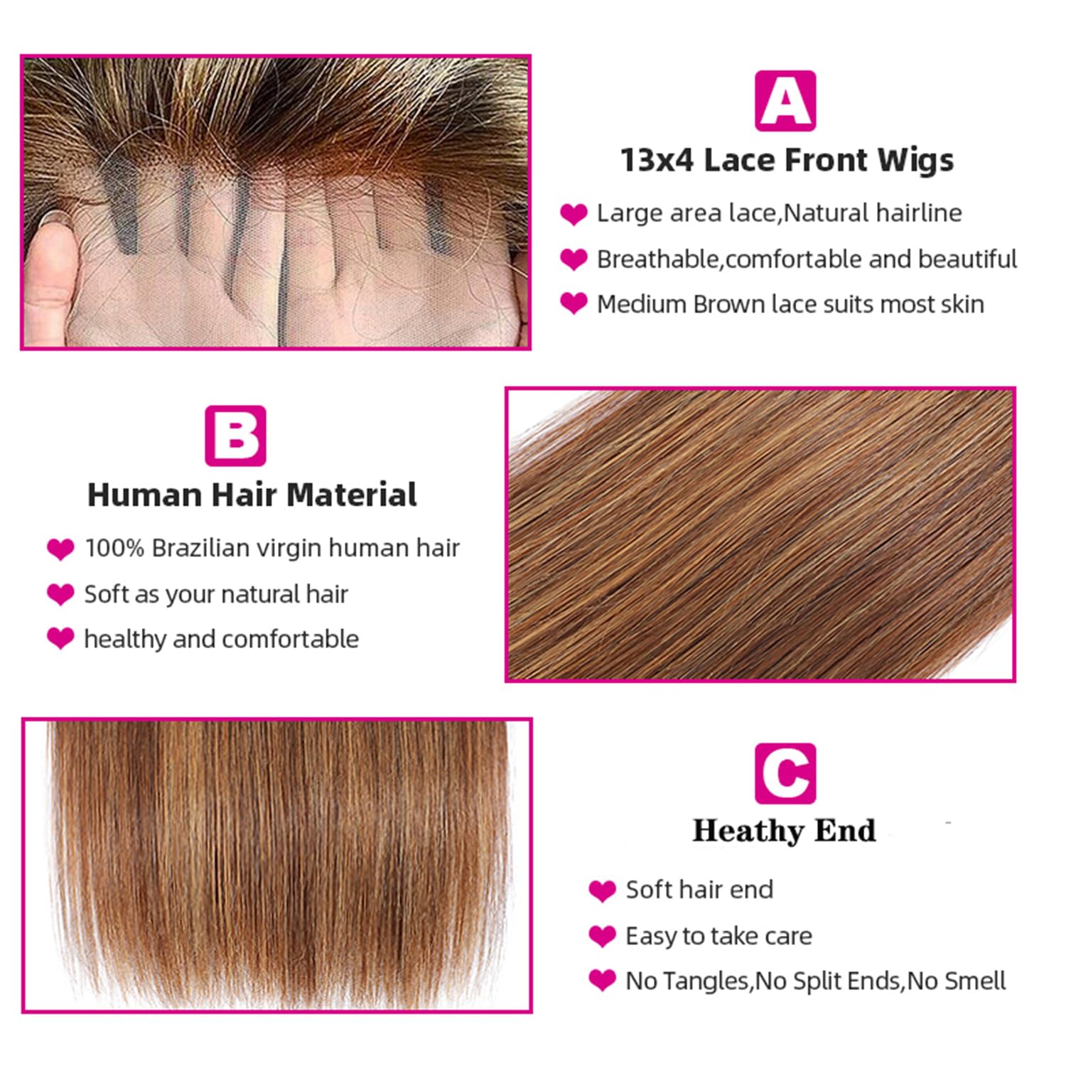 30 Inch Honey Blonde 4/27 Lace Front Wig - 13x4 HD Transparent Lace Human Hair Wig with Ombre Highlights, 180% Density Pre-Plucked with Baby Hair - Perfect for Daily Wear, Cosplay & Special Occasions
