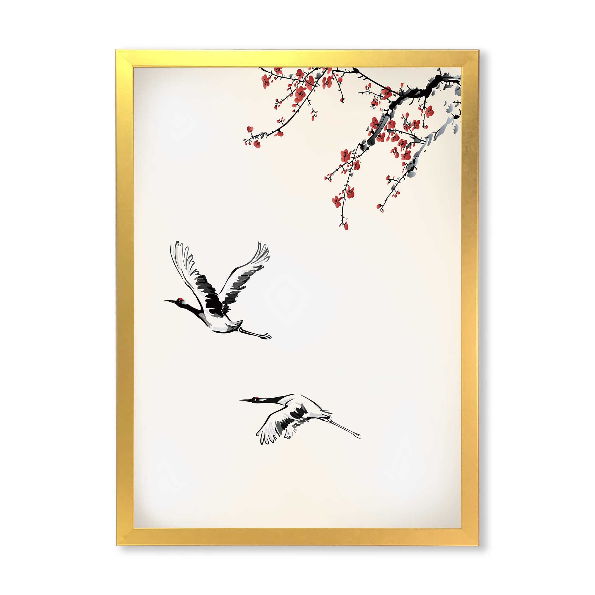 DesignQ Sweet Winter Birds Traditional Framed Wall Art - Hand-Painted Canvas Painting for Home Decor, Living Room, Bedroom & Office - Perfect Christmas Gift & Seasonal Holiday Decoration