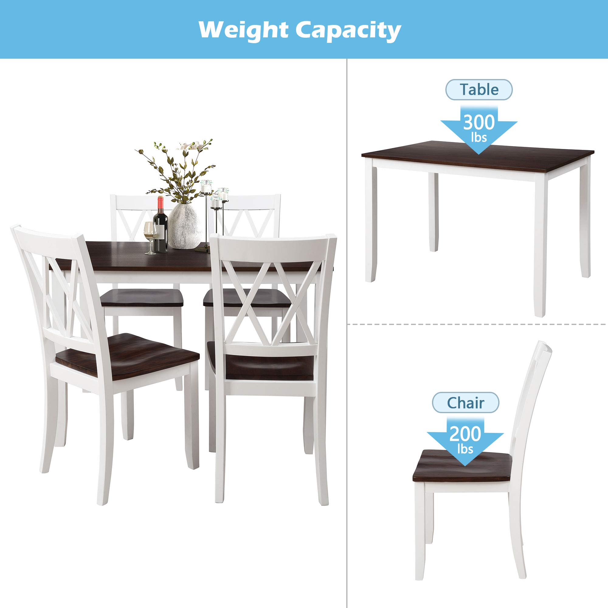 Harper & Bright Designs 5-Piece Wooden Dining Table Set for 4 - Compact Kitchen Table & Chairs in White & Cherry Finish - Perfect for Small Spaces, Apartments & Cozy Dining Areas