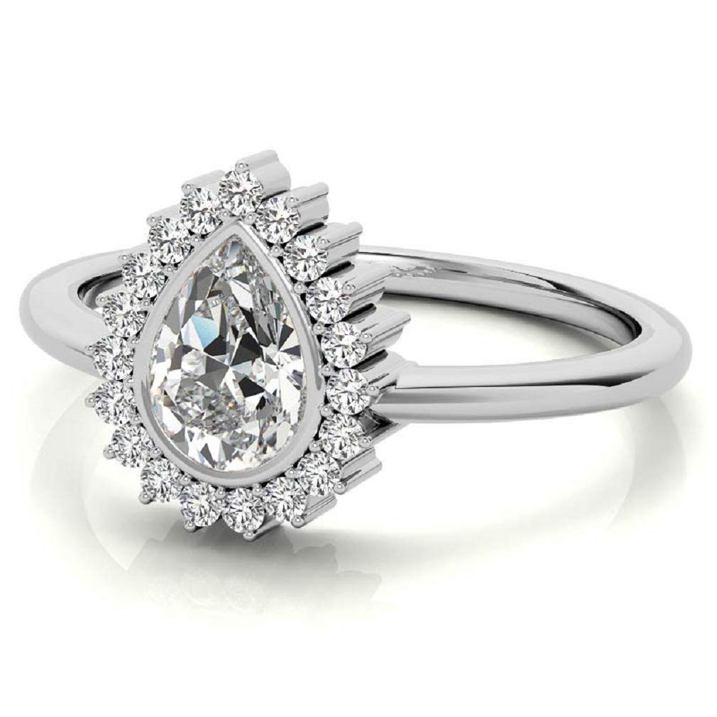 1.50CT Pear Cut VVS1 Colorless Moissanite Engagement & Wedding Ring Set in 925 Sterling Silver - Halo Bezel Bridal Jewelry Set, Perfect Gift for Anniversaries, Proposals & Special Occasions