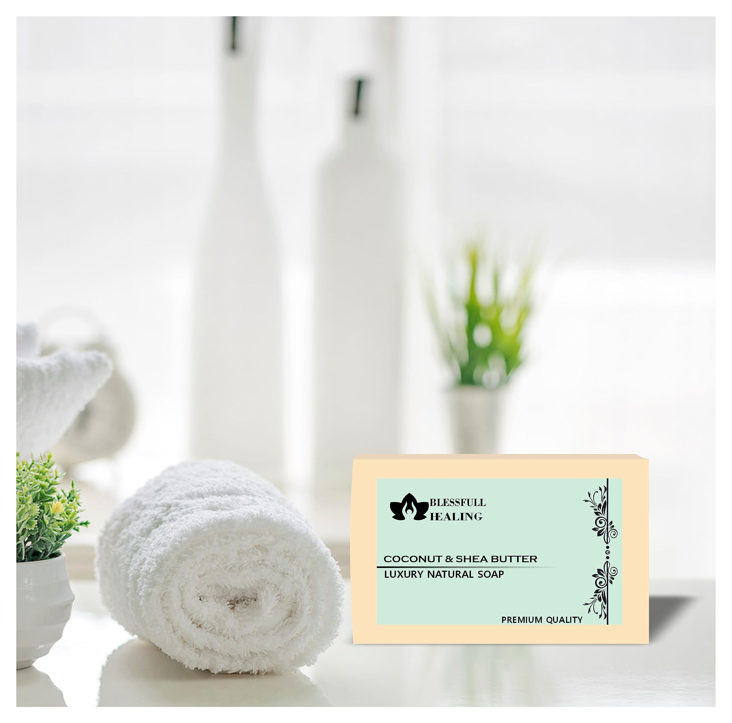 Luxury Coconut & Shea Butter Handmade Natural Soap Bars - 4.4 OZ (125g) Each, Pack of 4 - Moisturizing & Nourishing for Dry Skin - Perfect for Daily Use, Gifts & Spa Days