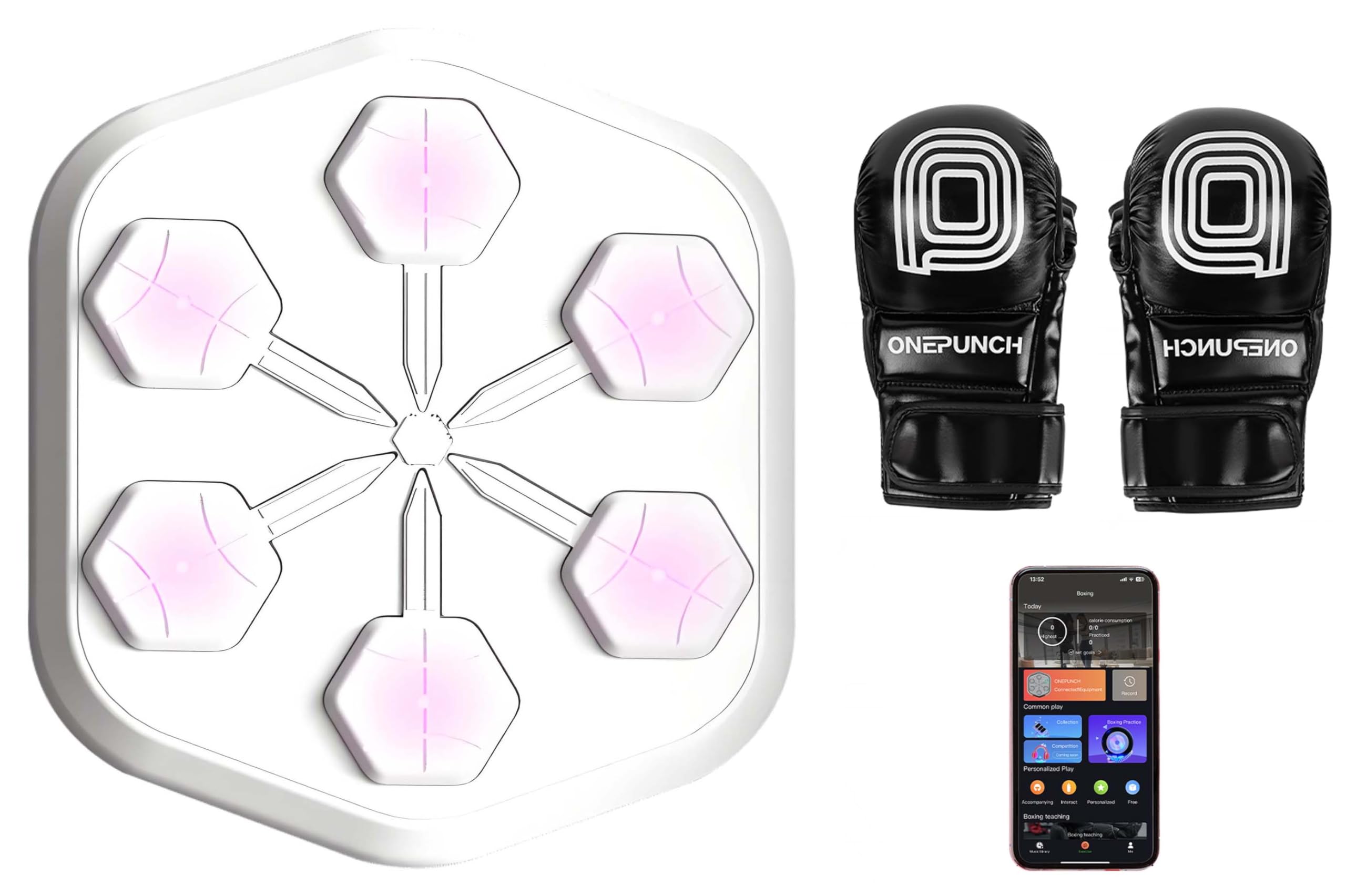 ONEPUNCH Boxing PRO 3.0 - Full LED Boxing Machine with Electronic Music for Home Gym & Fitness Training | Interactive Punching Game Equipment for Cardio Workout (White) | Perfect for Boxing Training, Stress Relief & Party Entertainment
