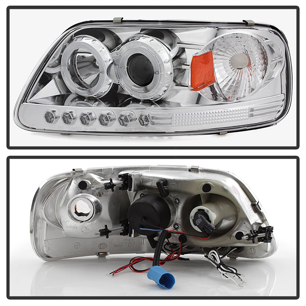 LED Halo Headlights for Ford F150 1997-2003 - Chrome/Clear Lens - High Performance Replacement Headlights for Night Driving & Off-Road Use
