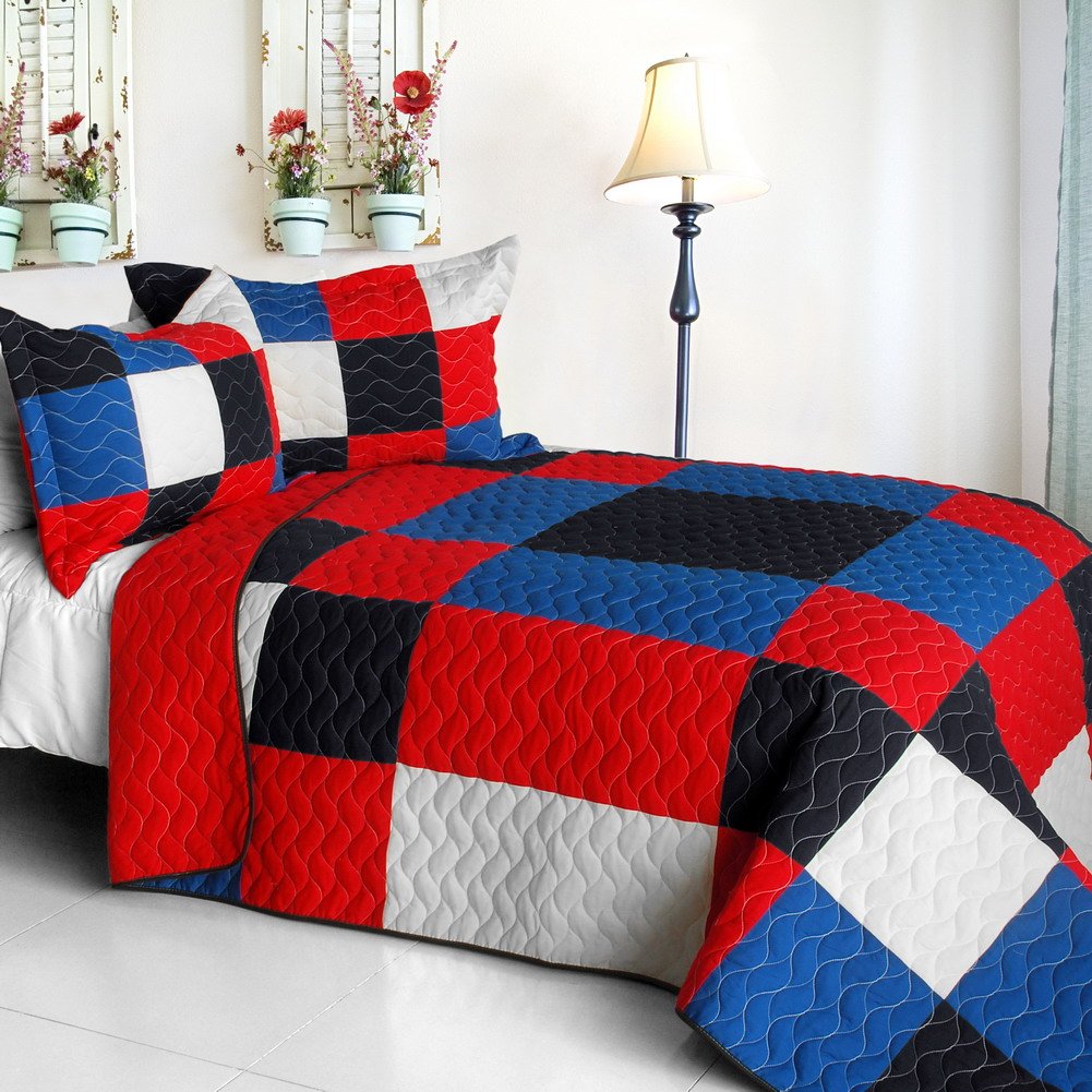 Eternal Passion Geometric Patchwork Quilt Set - Full/Queen Size, Vermicelli-Quilted Design for Stylish Bedroom Decor | Perfect for Home, Guest Room, and Cozy Winter Nights