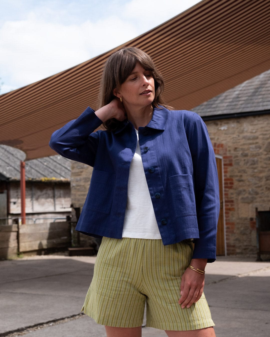 Corinne Women's Cotton Utility Jacket - Lightweight Indigo Denim Workwear Jacket for Casual Outfits & Outdoor Adventures