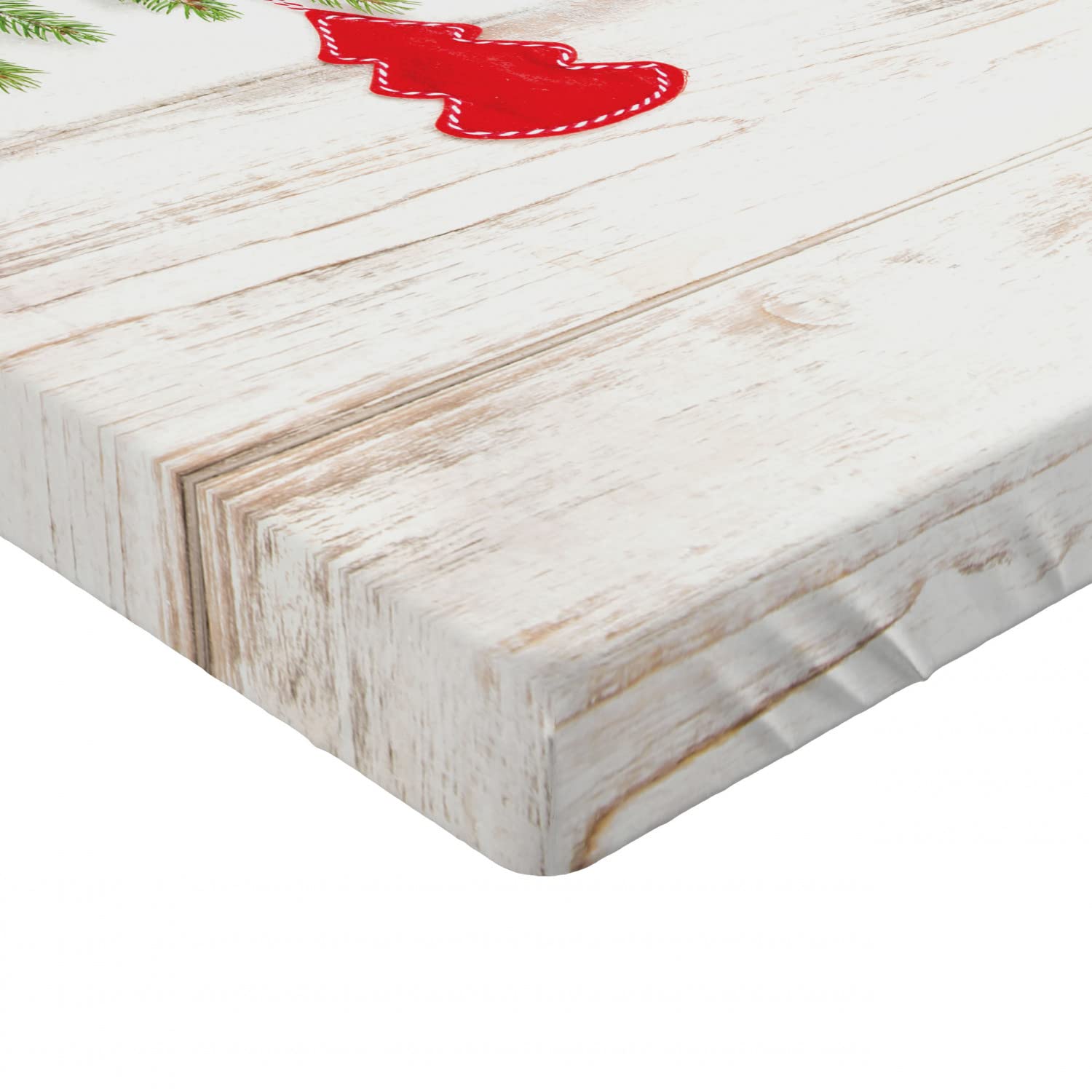 Ambesonne Christmas Fitted Sheet - Full Size Beige & Red Noel Tree Print with Berries & Ornaments | Deep Pocket Elastic Bed Cover for Holiday Decor & Cozy Winter Nights
