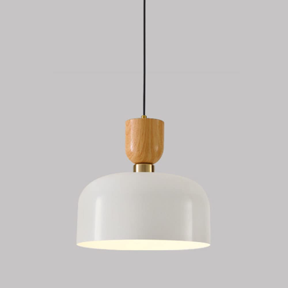 STUFY Modern Pendant Lighting - White Aluminum Industrial Hanging Light with Wooden Accents, Creative Geometric Ceiling Fixture for Hallway, Cafe, Office & Restaurant Decor | Perfect for Dining Room, Kitchen Island & Commercial Spaces