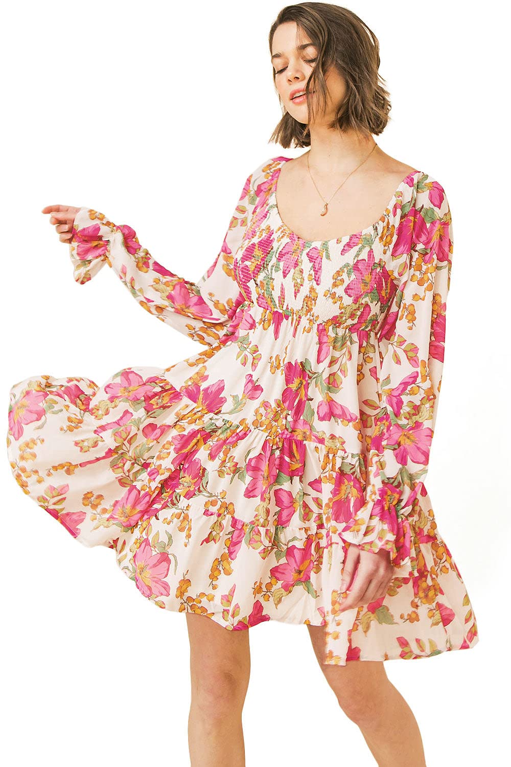 Flying Tomato Women's Smocked Floral Print Babydoll Dress - Summer Casual Sundress for Beach, Vacation & Date Night