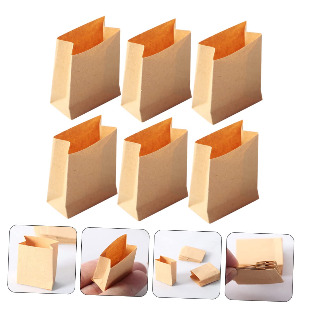 6pcs Mini Paper Bags for Dollhouse Baking - 1.18x1.18x0.78in - Party Favors & Snacks Storage