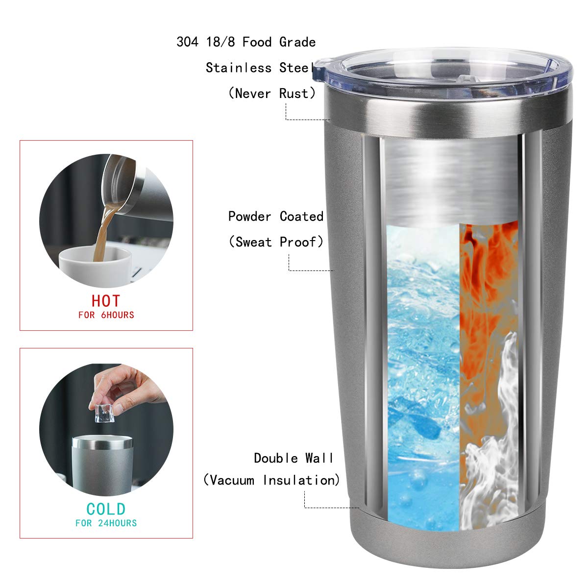 12 Pack 20oz Stainless Steel Vacuum Insulated Tumbler - Double Wall Travel Mug with Lid, Leakproof Coffee Cup for Hot & Cold Drinks, Perfect for Home, Office, Gym, Camping & Outdoor Activities (Grey)