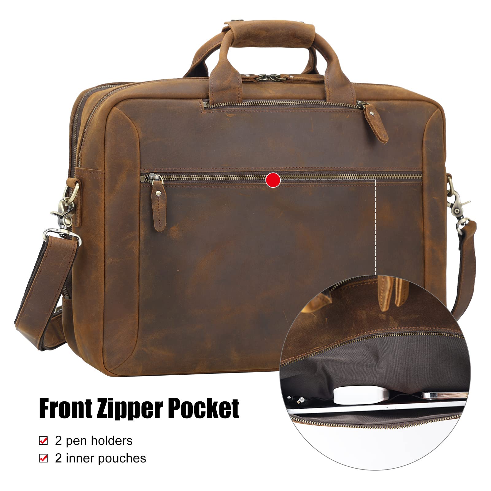 TIDING Genuine Leather 15.6 Inch Laptop Backpack - Convertible Business Briefcase & Crossbody Shoulder Messenger Bag for Men & Women (Brown) - Perfect for Office, Travel, and College Use