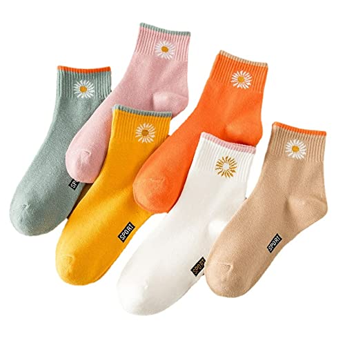 6/12 Pairs Women's Vintage Daisy Floral Crew Socks - Cute Ankle Socks for Casual Wear, Dresses & Everyday Outfits