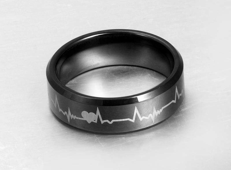 Black Men's ECG Heartbeat Design Tungsten Carbide Wedding Band - Perfect for Anniversary, Engagement, and Everyday Wear