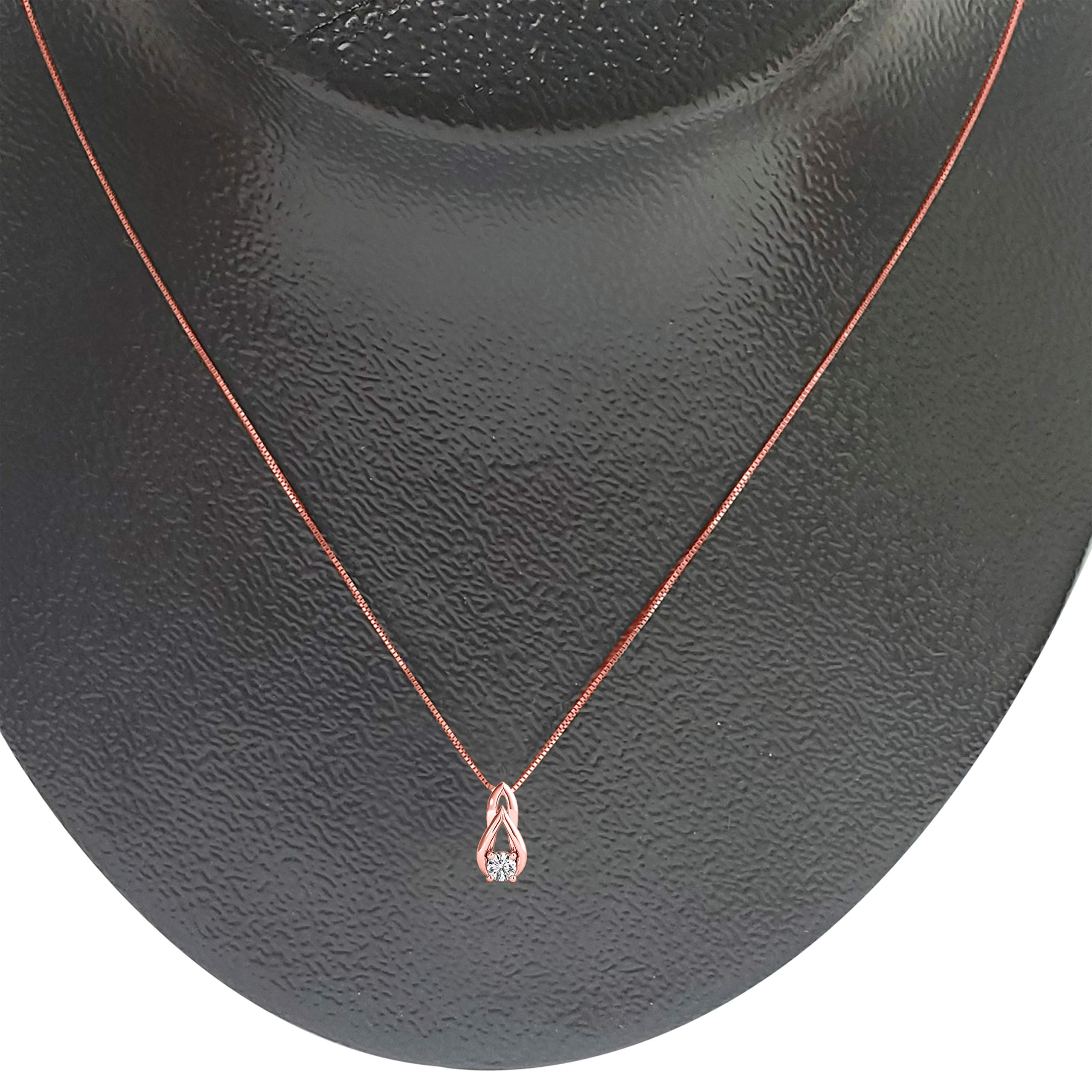 0.25 Carat Natural White Diamond Teardrop Pendant Necklace for Women - 10K Rose, White & Yellow Gold Plated Over 925 Sterling Silver - 18