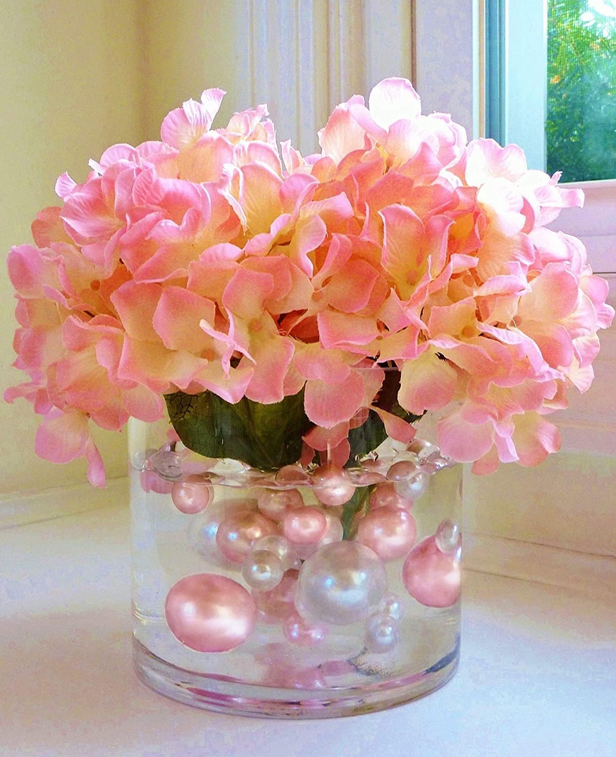750 Floating Light Pink Pearl Beads for Vases - Fills 10 Gallons Water for Elegant Floating Effect - Includes Pre-Measured Floating Gel Packets & White Submersible LED Fairy Lights - Perfect for Weddings, Spa Decor, Bath Relaxation & Home Centerpieces
