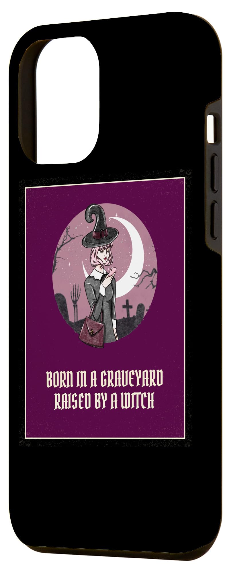 iPhone 12 Pro Max Halloween Vintage Case - Born in Graveyard Raised by Witch Design - Perfect for Halloween Parties, Cosplay & Spooky Themed Events