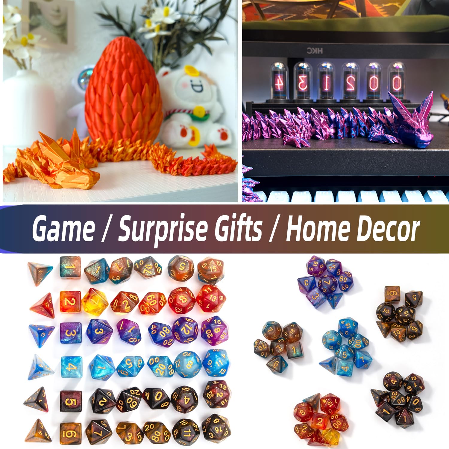 Premium 7-Piece DND Dice Set with 3D Printed Dragon Egg - Fidget Toys for Stress Relief, RPG Gaming Accessories for DND MTG - Perfect Gift for Tabletop Role-Playing Games & Anxiety Relief