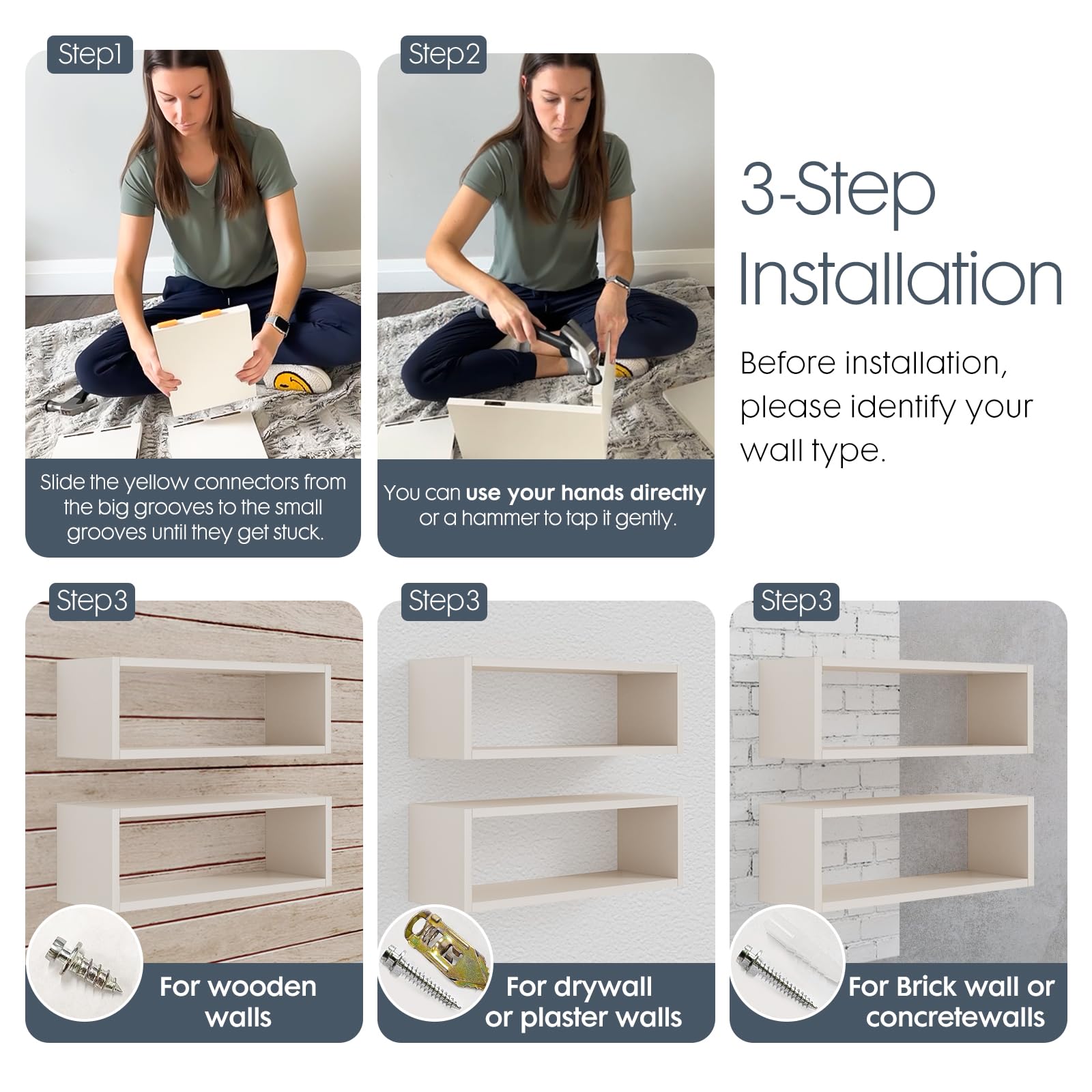 Kaboon 24 Inch Floating Cube Shelves Set of 2 - Modern Wall Mounted Display Shelves for Home Decor - Beige Leather Rectangular Storage Cubes - Perfect for Kitchen, Living Room, Office & Bedroom Organization