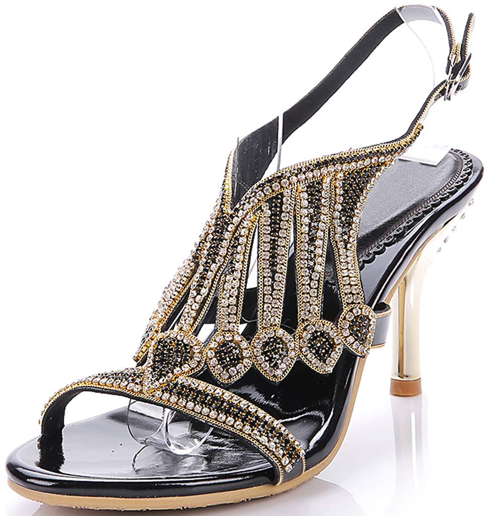 LizFoYa Women's Crystal Ankle Strap High Heel Sandals - Shimmery Evening Shoes for Prom, Party & Wedding | Elegant Dressy Heels for Special Occasions