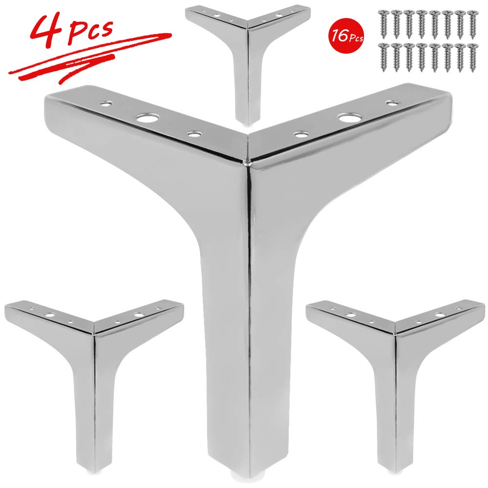 4pcs 7 Inch Modern Chrome Triangle Furniture Legs - Polished Metal Sofa Legs for Table, Cupboard, Couch & Chair - Perfect for Living Room, Bedroom & Office Furniture Upgrade