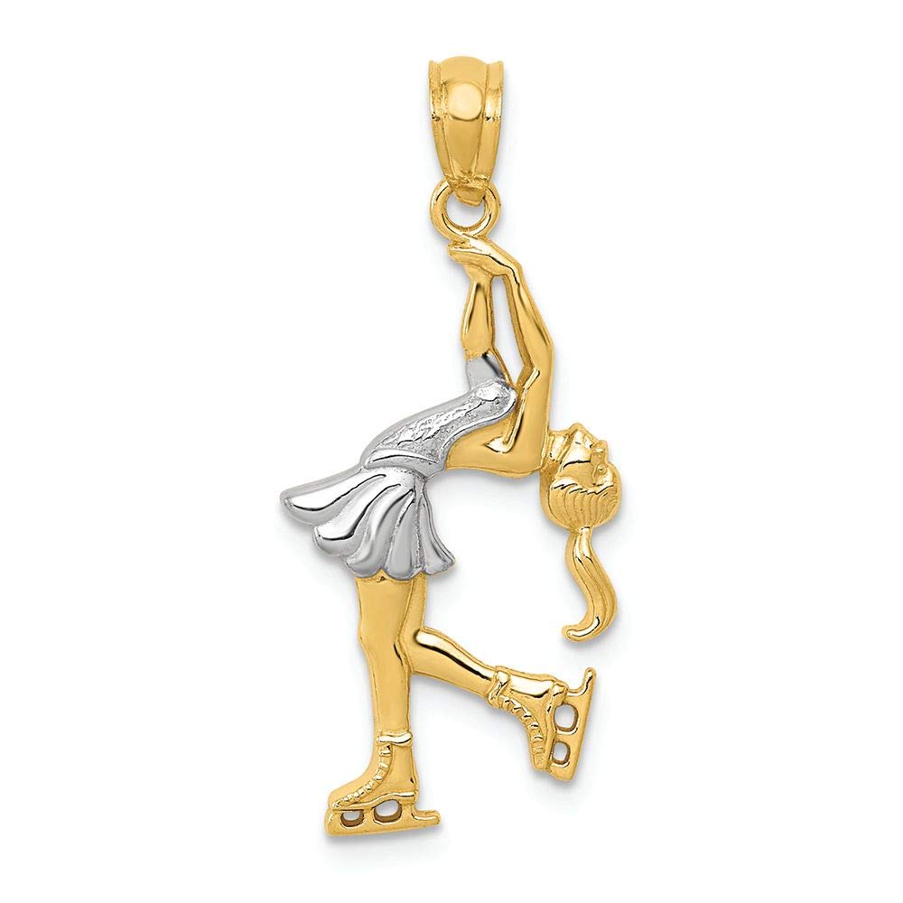 14K Yellow Gold Rhodium Plated Ice Skater Charm Pendant - Elegant Jewelry Gift for Skaters, Ice Dancers & Figure Skating Fans - Perfect for Birthdays, Anniversaries & Special Occasions