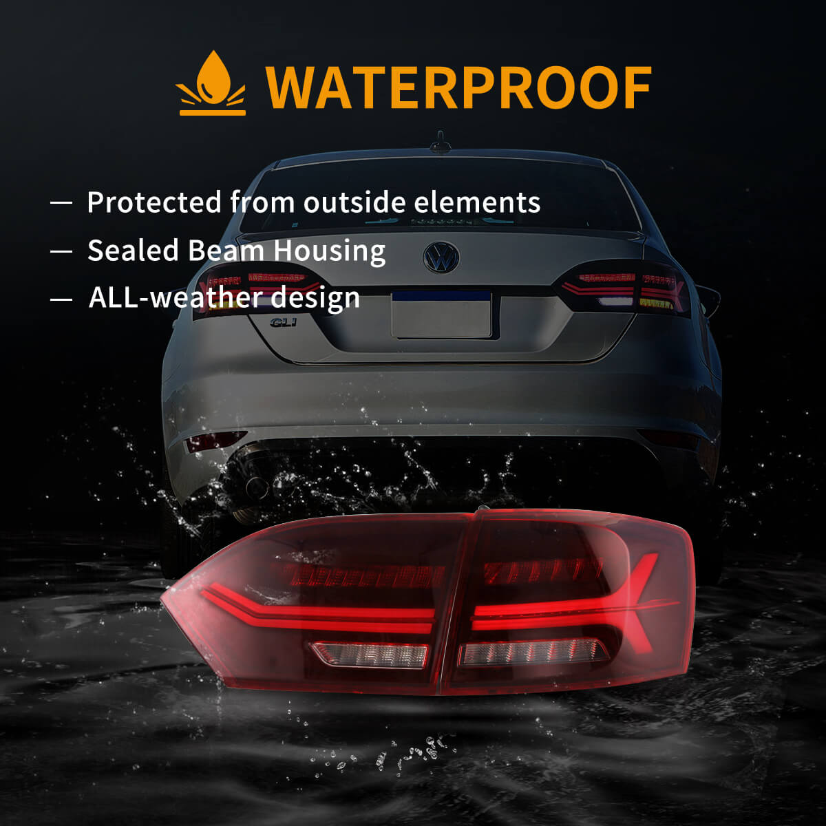 2011-2014 Volkswagen Jetta/Sagitar 6th Gen (A6) LED Tail Light Assembly with Full Sequential Turn Signals - High Visibility Safety Lighting for Night Driving & Custom Styling