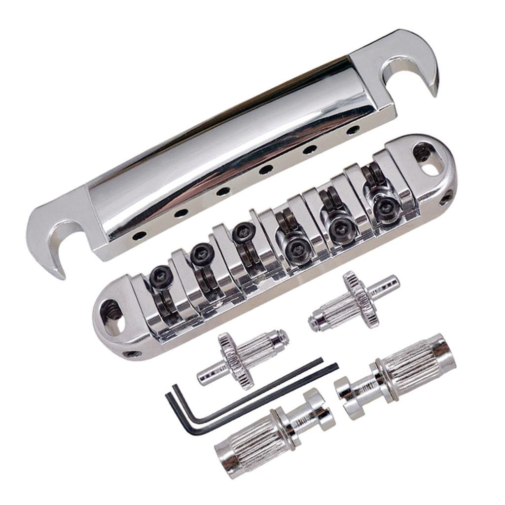 Premium Roller Saddle Bridge & Tailpiece Set for Electric Guitar - Chrome Plated Hardware Replacement Parts - Perfect for Upgrades & DIY Guitar Projects