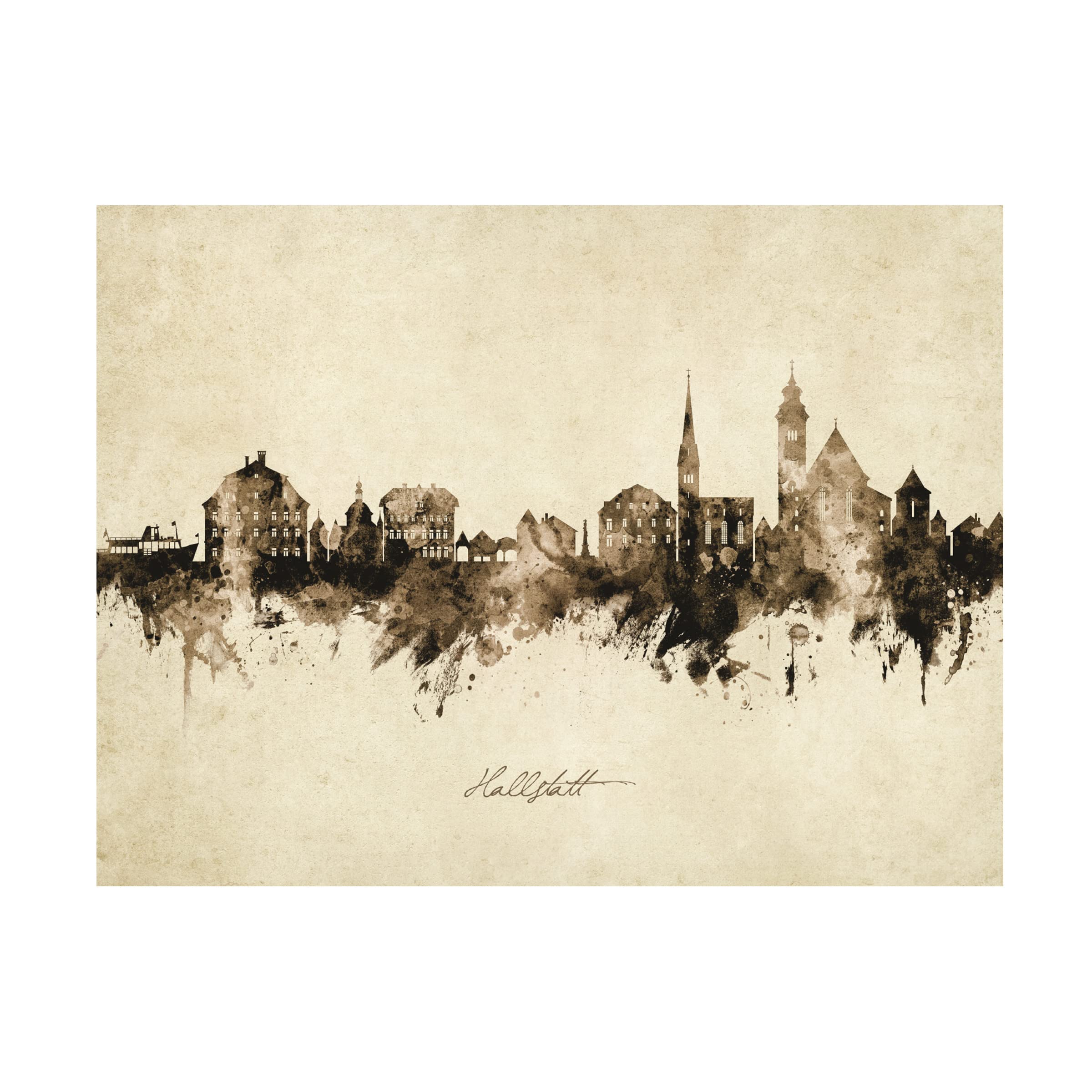 Hallstatt Austria Skyline Vintage Canvas Art Print by Michael Tompsett - Trademark Fine Art - Perfect for Living Room, Bedroom & Office Wall Decor