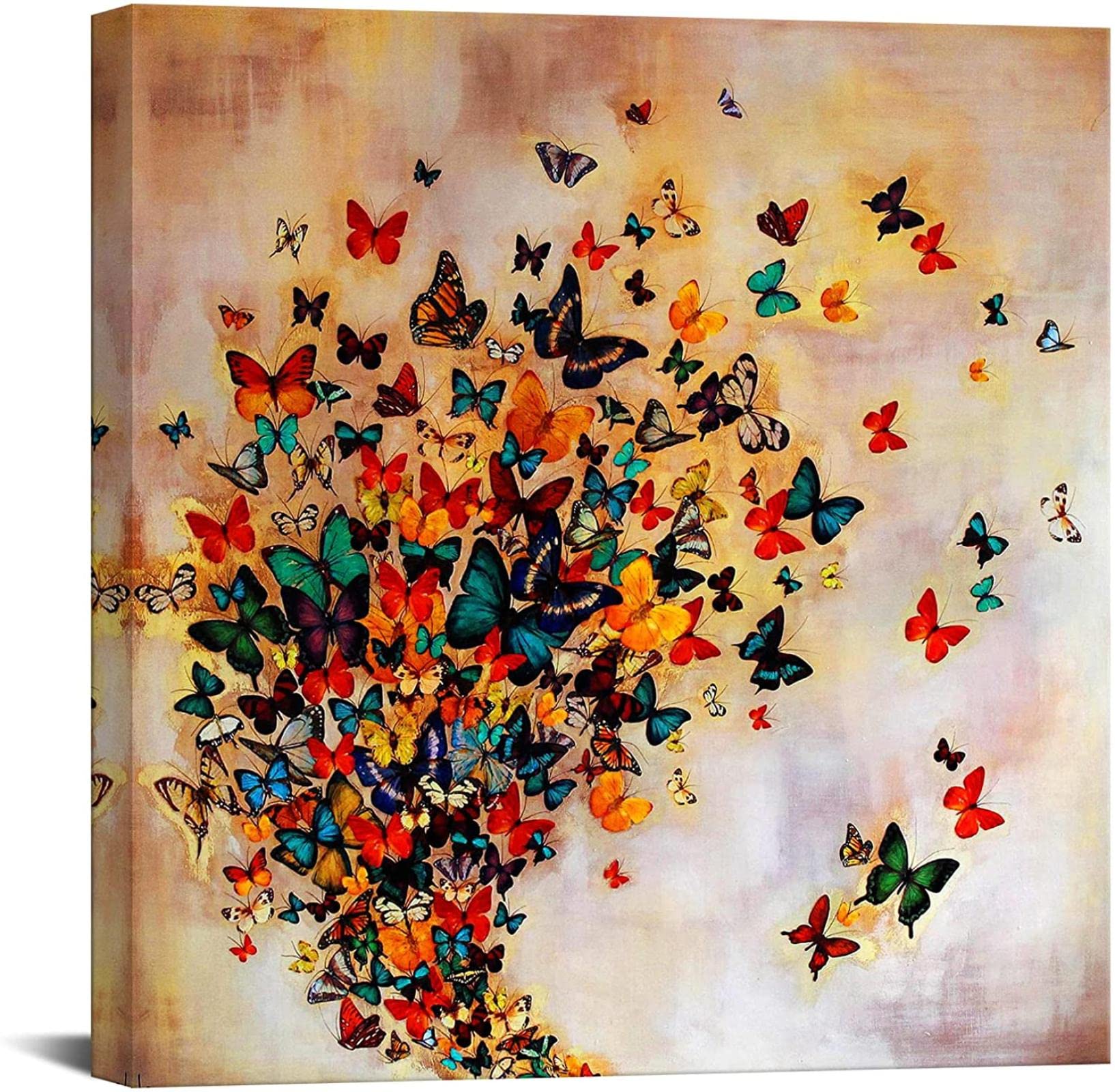 Vintage Butterfly Canvas Wall Art - 40x40cm Frameless Insect Painting, Nature Inspired Wall Decor for Bedroom, Living Room & Office | Animal Print Poster, Modern Home Decor Gift Idea