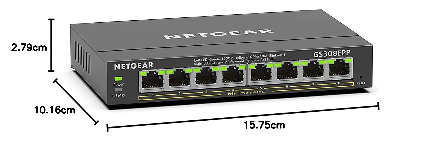 NETGEAR GS308EPP 8-Port Gigabit Ethernet PoE+ Switch with 123W Power Budget - Desktop/Wall Mount for Home Office & Small Business Network Setup