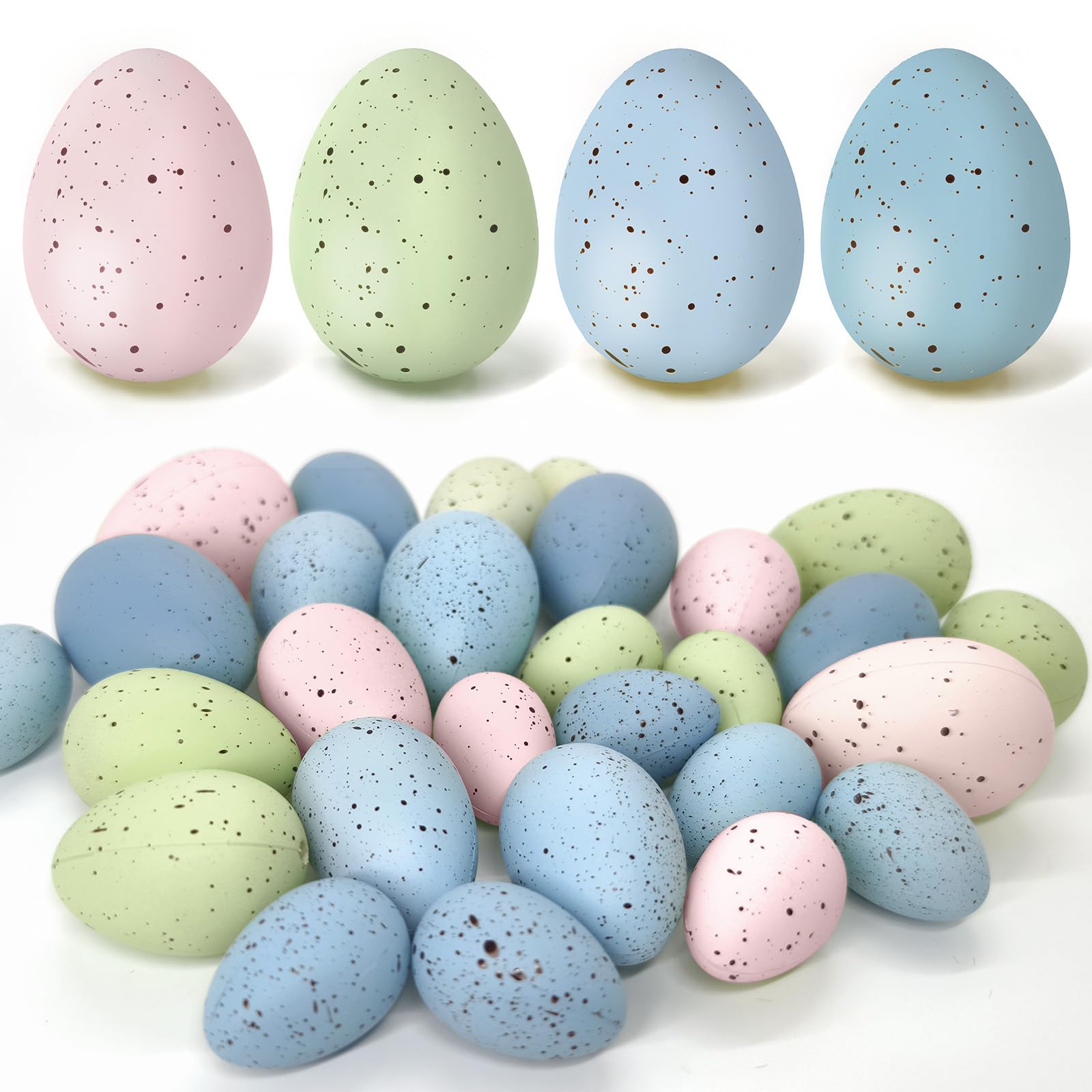 36 Pcs Easter Speckled Eggs - Colorful Plastic Faux Eggs for Spring Vase Filler, DIY Home Decor, Easter Basket Stuffers & Table Centerpiece Decorations - Perfect for Easter Party, Spring Displays and Holiday Home Decor