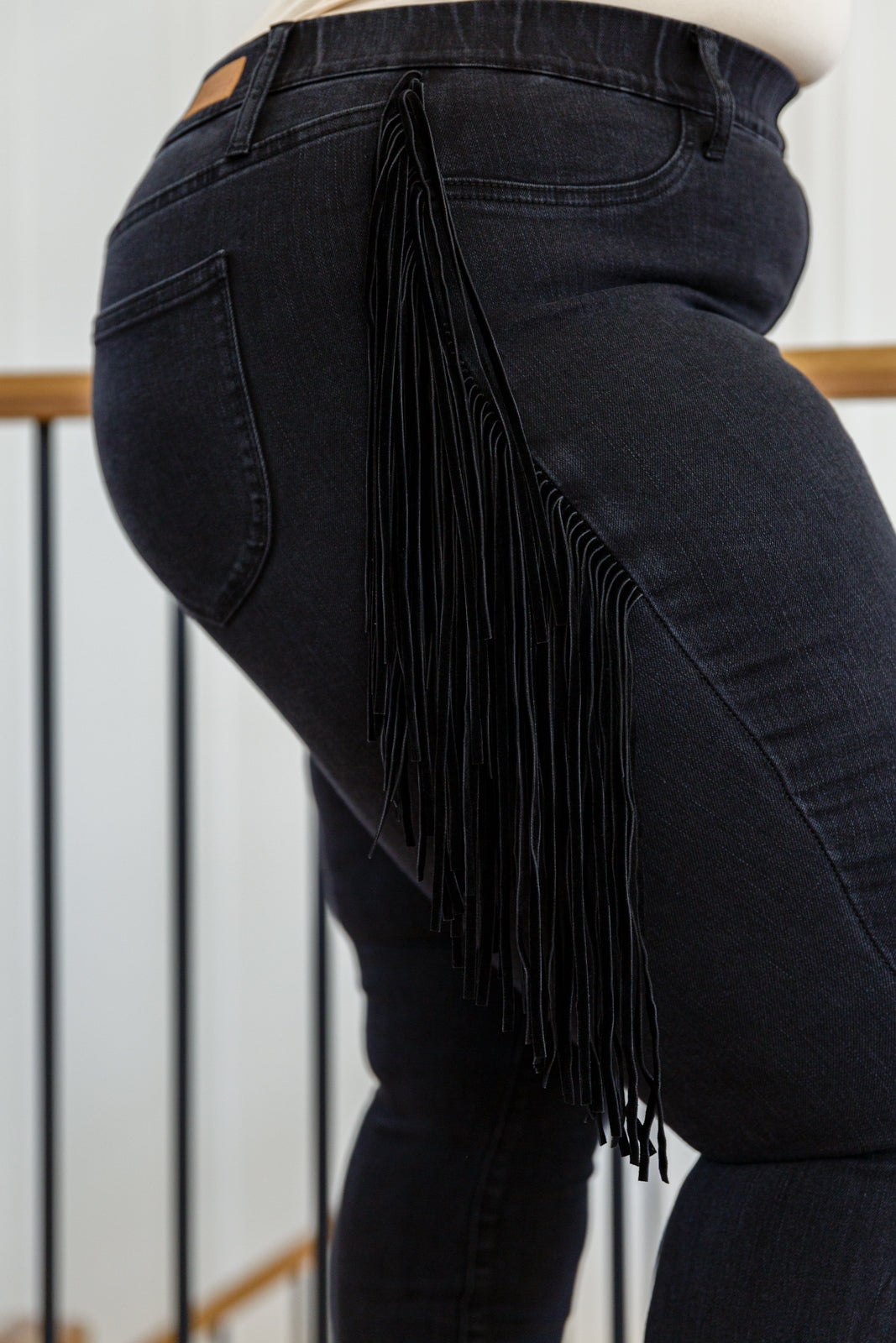 Black Hilary Side Fringe Skinny Jegging - Stretch Denim Leggings for Women | Perfect for Casual Wear, Work & Night Out