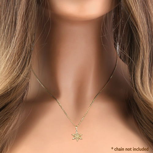 14K Solid Yellow Gold Snowflake Pendant Necklace - Elegant Winter Jewelry Gift for Women, Perfect for Christmas, Holidays & Special Occasions